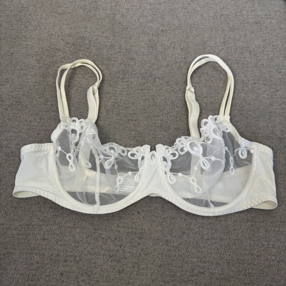 VTG Simone Perele Bra French White Lace Underwire Unlined Sheer Lingerie 34D